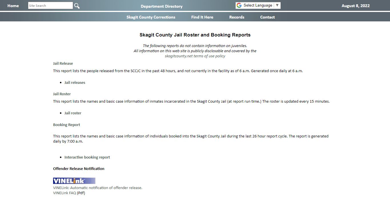 Skagit County Jail Roster and Booking Reports